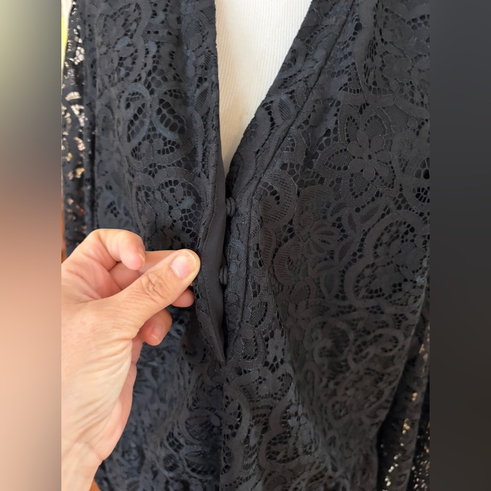 Lilly Pulitzer Blouse Black Lace Jacelynne Peplum Ruffle Hem SZ XL Plus Size - Picture 9 of 13